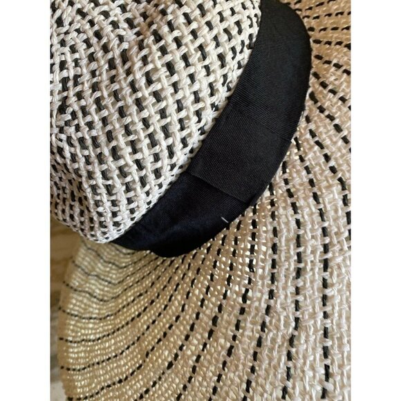 White Black Wide Brim Sun Hat Paper Straw Cynthia Rowley - Picture 3 of 8